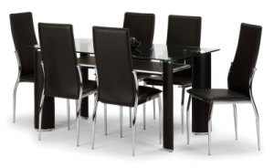 Boston Dark Brown Faux Leather, Chrome & Glass Dining Set by Julian Bowen