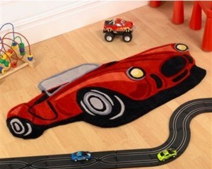 Red Classic Car Childrens Rug