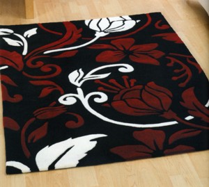 Damask Black, Red & Cream Rug