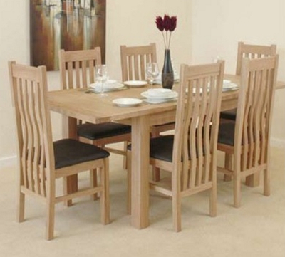 Avon OAK Extending Table Lumber Support REAL Leather Chairs By Wiseaction