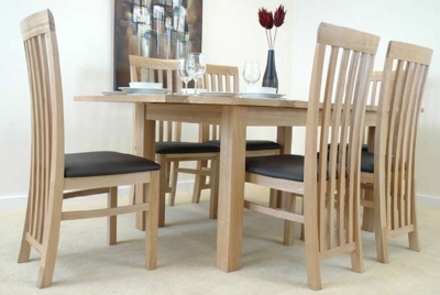 Avon OAK Extending Table Straight Back REAL Leather Chairs By Wiseaction