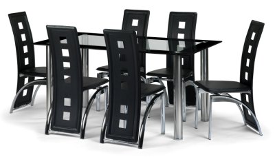 Brescia Black Faux Leather, Chrome & Glass Dining Set by Julian Bowen