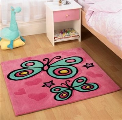 Pink Butterfly Childrens Rug