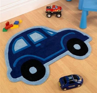Blue Car Childrens Rug