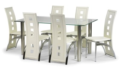 Casablanca White Faux Leather, Chrome & Frosted Glass Dining Set by Julian Bowen