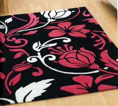Damask Black, Pink & Cream Rug