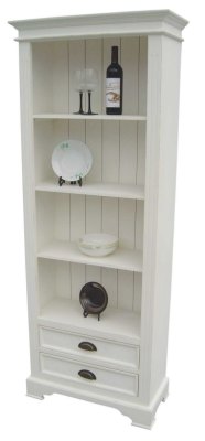 Kristina White Painted Slim Bookcase With 2 Drawers