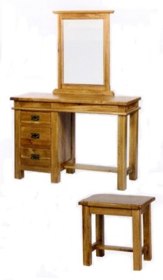 Riviera OAK 3 Drawer Dressing Table Stool Mirror By Wiseaction