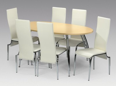 Sophie Faux Leather, Beech & Chrome Dining Set By Julian Bowen