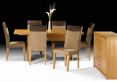 Vogue Oak Faux Suede and Faux Leather Dining Set By Julian Bowen