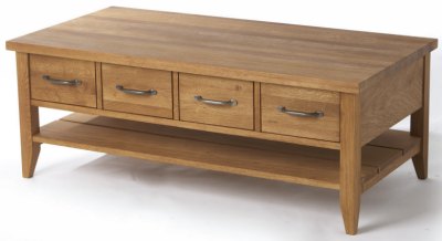 Wealden Oak Coffee Table with 4 Drawers & Shelf
