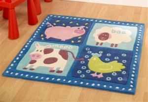 Blue Farmyard Childrens Rug