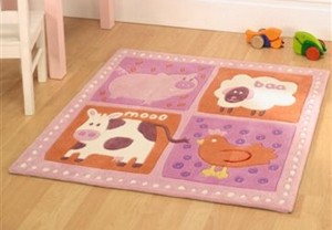 Pink Farmyard Childrens Rug