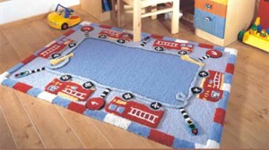Blue Firetruck Childrens Rug