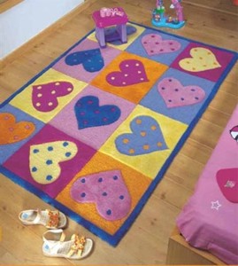 Multi Coloured Hearts Childrens Rug