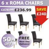 6 Roma Chairs - BROWN