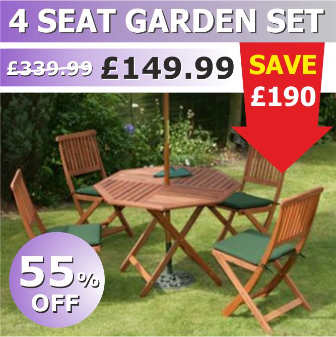 4 Seat Folding Hardwood Garden Furniture Set